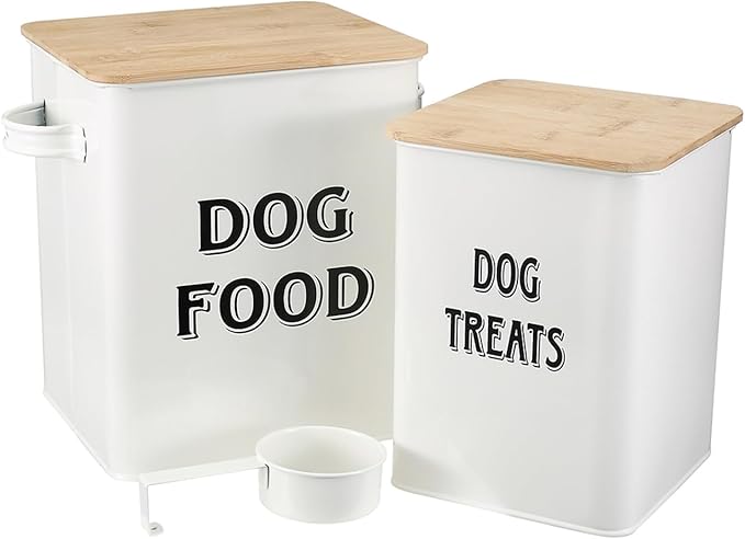 Dog Food Storage Container Farmhouse Pet Food Treats Bin with Lid and Scoop, Perfect Sturdy Canister Tins for Kitchen Countertop, Shelf, Great Gift for Pet Owners - Dog Food