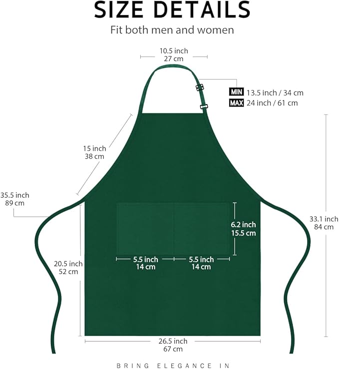 Syntus Adjustable Bib Apron with 2 Pockets Cooking Kitchen Aprons for Women Men Chef