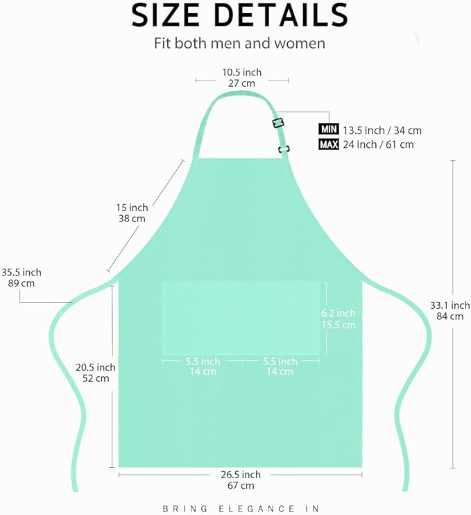 Syntus Adjustable Bib Apron with 2 Pockets Cooking Kitchen Aprons for Women Men Chef