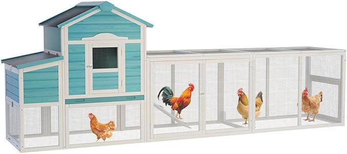 122" Large Chicken Coop for 3–6 Chickens, Outdoor Poultry Cage with Nesting Box, Ramp & Enclosed Run, Weatherproof Wood Hen House with Asphalt Roof, Pull-Out Tray & Predator-Proof Wire