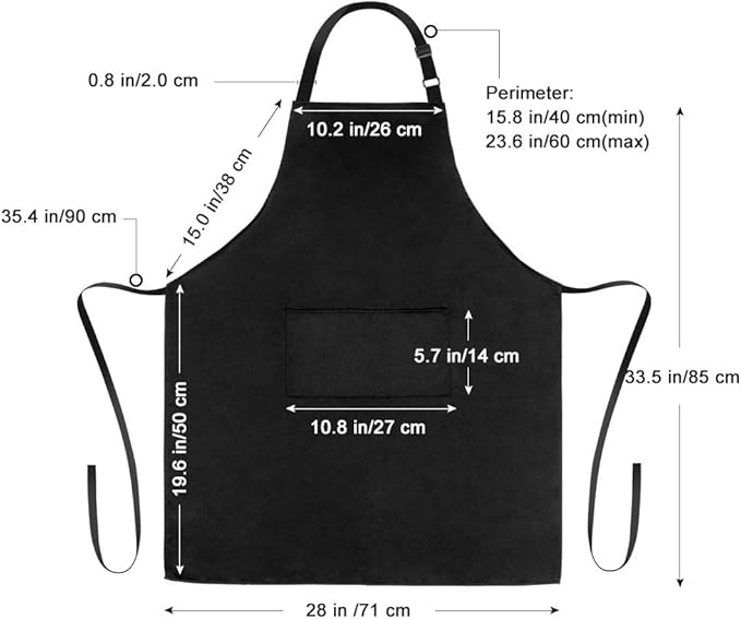 Jubatus 1 Pack 100% Cotton Aprons with 2 Pockets Cooking Chef Kitchen Adjustable Bib Apron for Women Men, Black