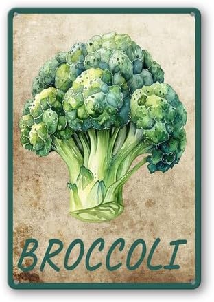 Vegetables Metal Sign Vintage Decor Broccoli Sign Farm Wall Decor Sturdy Rust Waterproof Aluminum Signs for Outdoor Yard Garden Easy to Install 5.5x8inch
