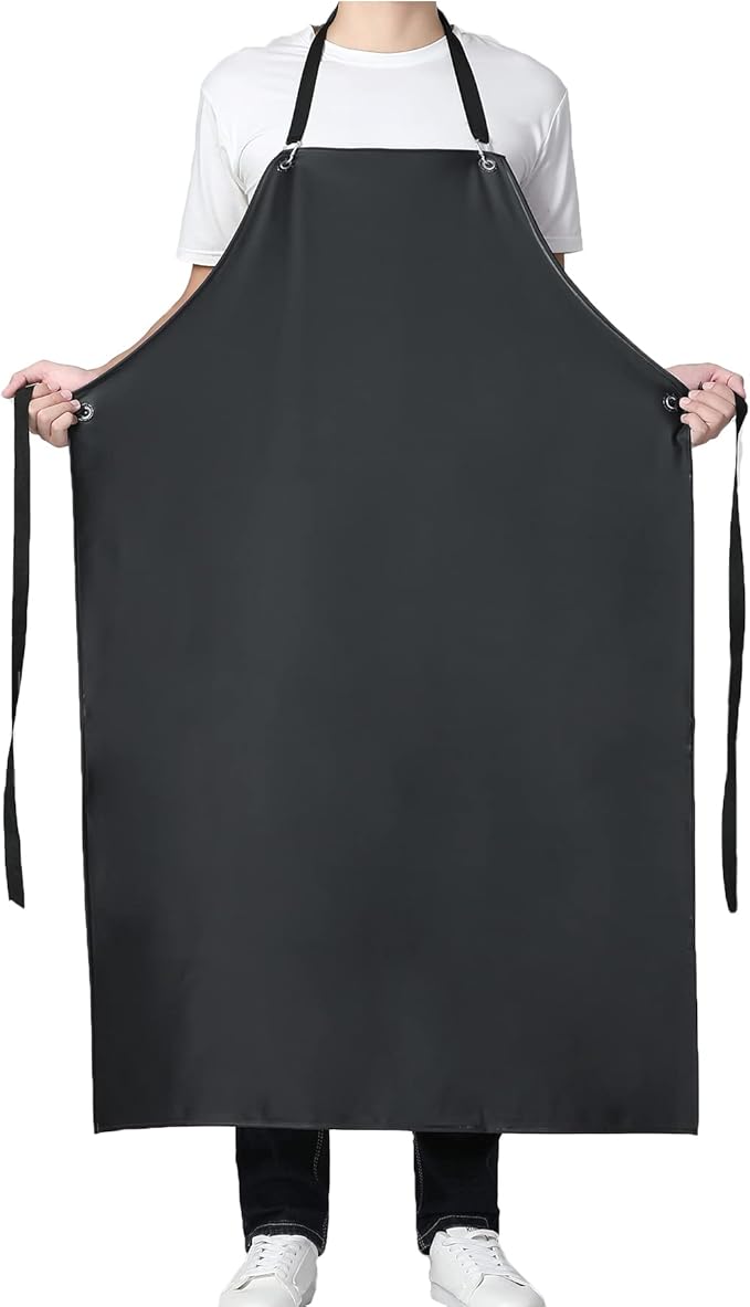 Waterproof Rubber Vinyl Apron, 43'' for Dishwashing/Kitchen Cooking, Chemical Resistant MD006-Blackred