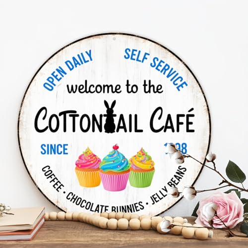 Welcome to the Cottontail Cafe Retro Round Aluminum Metal Sign for Home Cafes Farmhouse - 8x8 Inch - Image 5