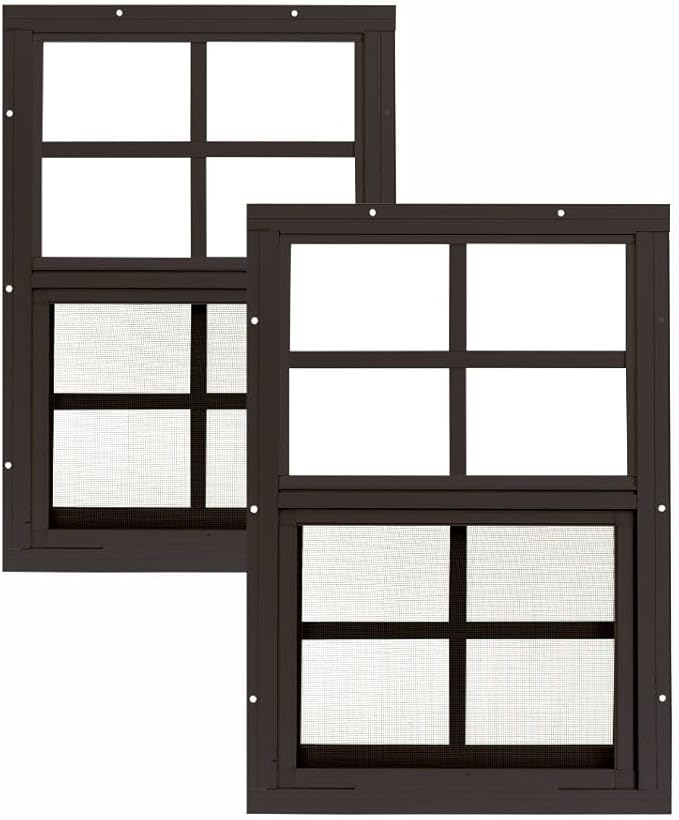 Shed Windows 12x18 (2-Pack) | Sliding Windows with Tempered Glass & Screens | Flush Mount, Brown Aluminum Frames for Sheds, Chicken Coops & Playhouses