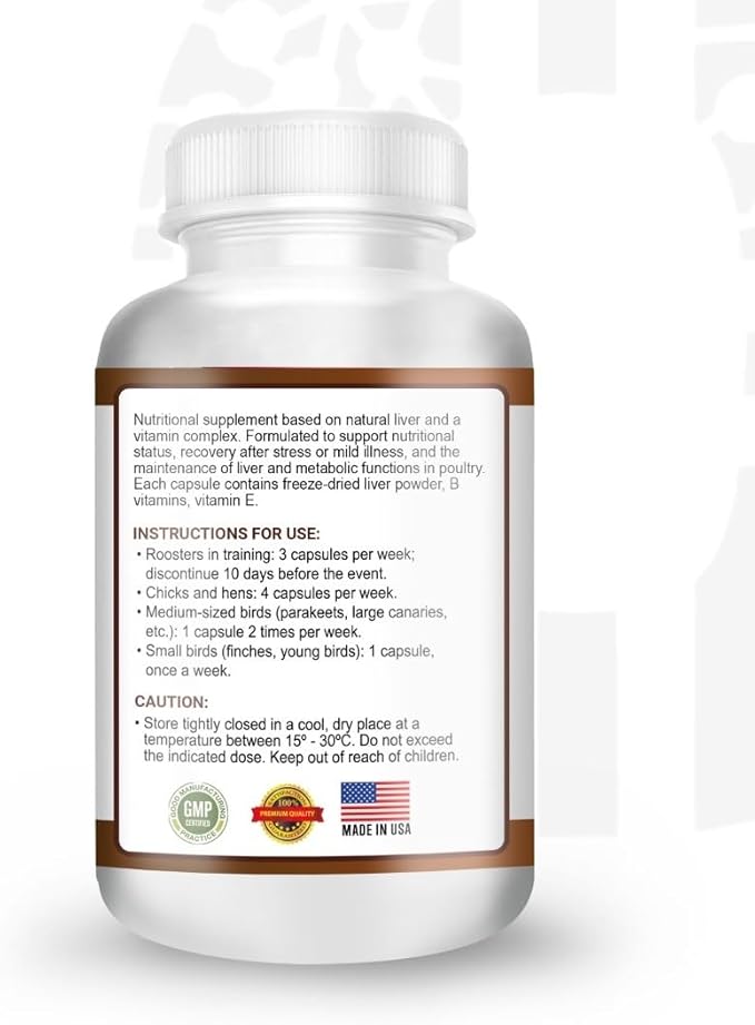 Vitamin Fortified Liver Extract – 100 Capsules | Liver Powder with B Vitamins & Vitamin E | Nutritional Supplement for Poultry