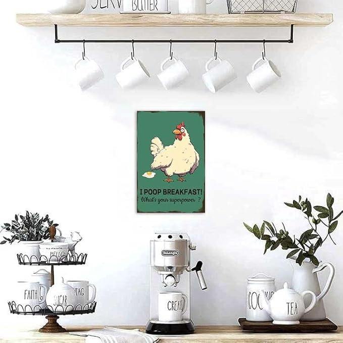 Chicken Coop Signs Funny I Poop Breakfast What's Your Superpower Metal Tin Sign Chicken Lovers Gifts Retro Chicken Decor For Kitchen Dinning Room Restaurant Chicken Coop Accessories 8x12 Inch