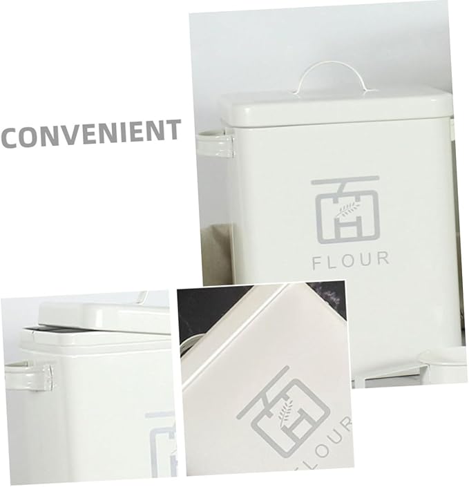 Household Rice Bucket Airtight Multi-function Flour Storage Container Iron Grain Bin for Kitchen Pantry Sealed Food Storage Box for Rice Soybeans and Cereals with Comfortable Grip