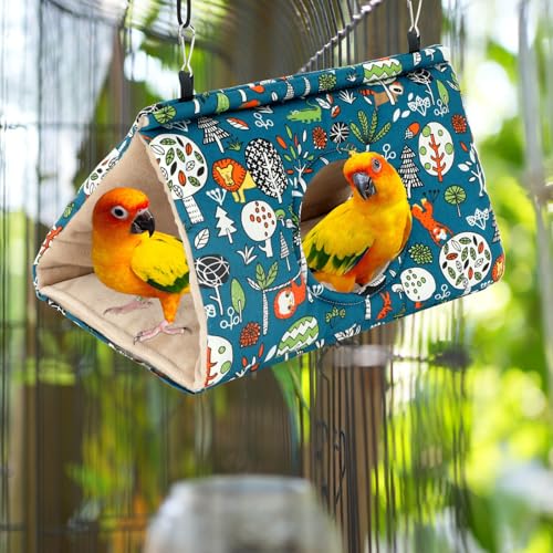 Rypet Bird Nest House, Bird Bed for Cage - Medium (Pack of 1), Blue, Cotton, Hanging Hammock Bird Hut - Image 3