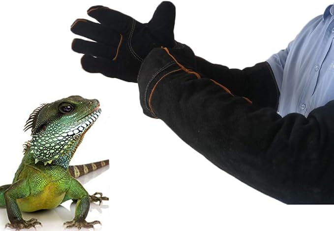 Lifeunion Animal Handing Gloves Anti-Bite & Scratch Reinforced Animal Protection Gloves for Dog Cat Bird Reptile Snake (Black-1)