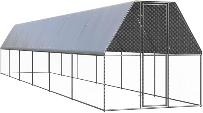 Large Galvanized Pet Enclosure 78.7 in Silver Outdoor Dog Kennel with Lockable Gate Durable UV Shield Chicken Coop or XL Dog Crate for Backyard Farm Garden