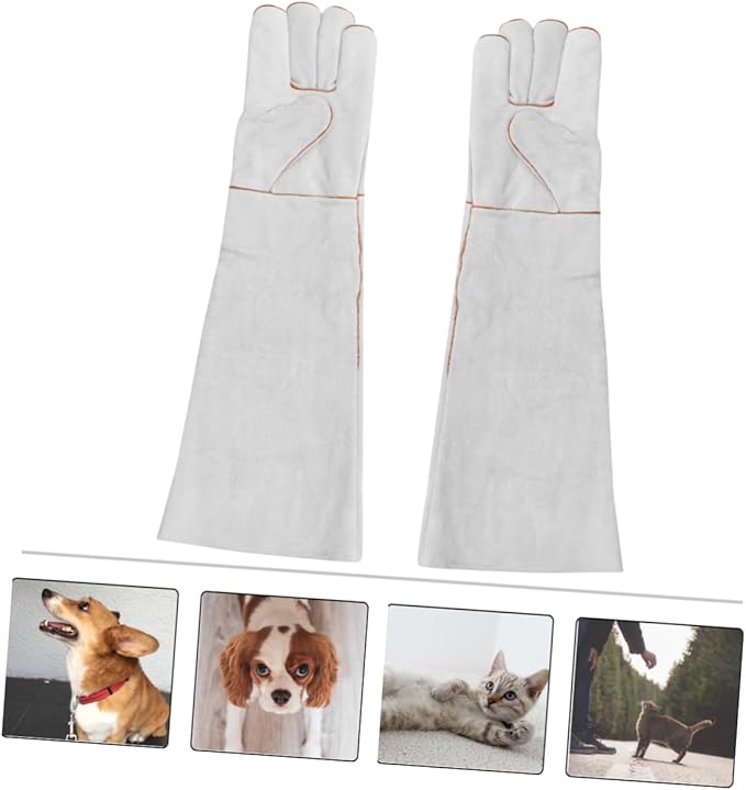 Kisangel 1pair Thickened Cowhide Protective Gloves for Pet Handling Welding and Gloves Comfortable Grip for Heavy Duty Use
