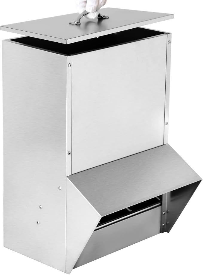 Galvanized Chicken Feeder 50Lbs Outdoor Waterproof Steel Feeder with Lid, No Waste Coop Food Dispenser for Chicken Haning or Stand