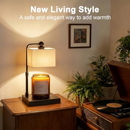 Candle Warmer Lamp with Timer, Dimmable - Flaxen-Rectangular, Linen, 2 Bulbs Included - Image 5