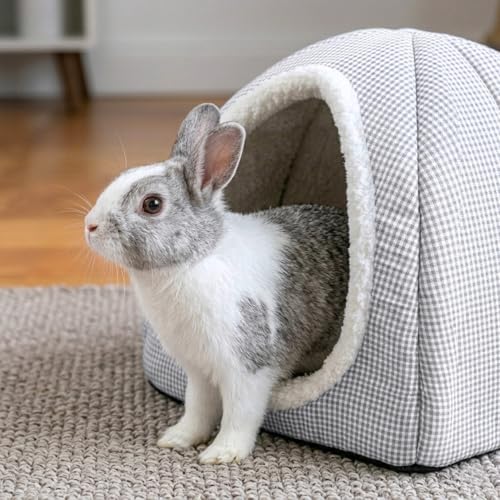 Rabbit Hideout Bed for Large Bunnies, Soft Plush Bunny House - Light Gray, Polyester - Image 6