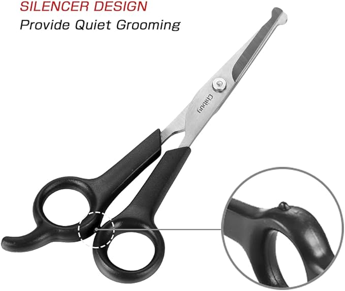 Chibuy Professional Dog Grooming Scissors Set, 2-Piece Kit with Round Tip Safety Scissors, Straight Cut & Curved Shears, Home Pet Grooming Tools for Dogs & Cats