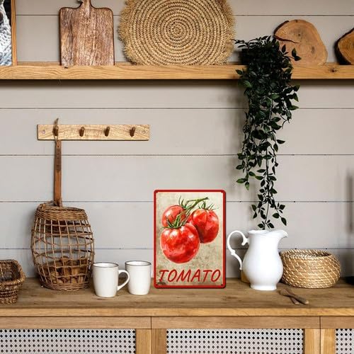 Vegetables Metal Sign Vintage Decor Tomato Sign Farm Wall Decor Sturdy Rust Waterproof Aluminum Signs for Outdoor Yard Garden Easy to Install 5.5x8inch