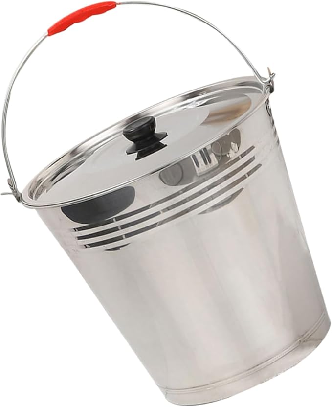 Mobestech 304 Stainless Steel Large Capacity Pickup Bucket with Lid Multipurpose Water Storage Container for Milk Ice Cubes Sturdy Design for Farm and Household Use