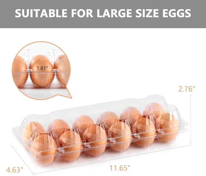 120 Pack Egg Cartons Cheap Bulk Large Egg Cartons Clear Empty Plastic Egg Containers for Home Ranch Farm Commercial Market Display, 2×6 Grids