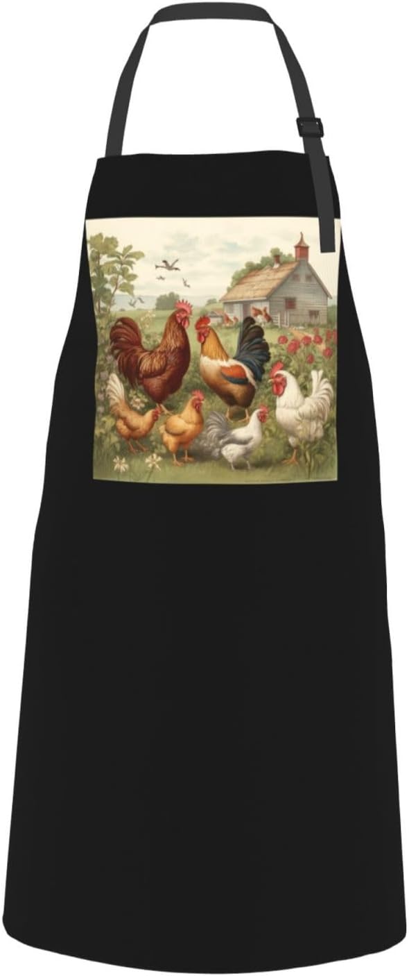 Chickens and Farm Aprons for Women with 2 Pockets, Kitchen Cooking Apron for Men, Water and Oil Resistant, Adjustable Bib Apron Extra Long Work Aprons for Dishwashing, Dog Grooming