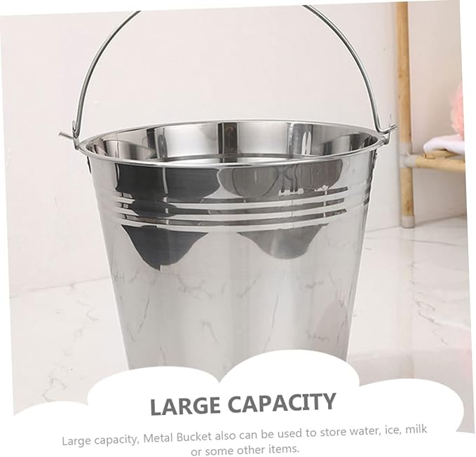 Mobestech 304 Stainless Steel Large Capacity Pickup Bucket with Lid Multipurpose Water Storage Container for Milk Ice Cubes Sturdy Design for Farm and Household Use
