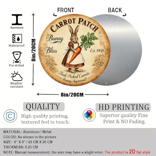 Carrot Patch Bunny Bliss Round Aluminum Metal Sign Retro Vintage Bunny Approved Sign - 8x8 Inch - Image 2