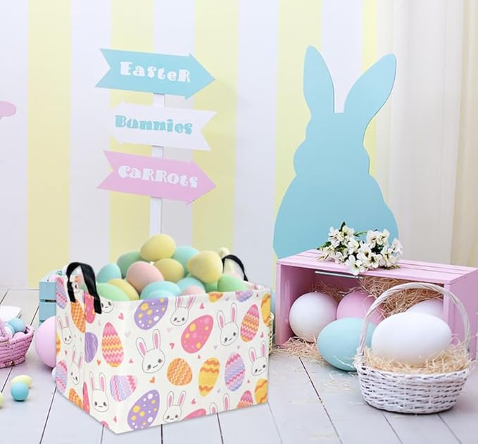 Rectangular 3Pack Easter Baskets Gift Bins Empty Pink Bunny Kids Storage Basket Baby Boy Baskets Kids Toy Storage Bin Organizer Box.(3Pack Easter Basket)