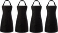 Tosewever 4 Pack Adjustable Bib Apron Waterdrop Resistant Apron with Pocket, Cooking Kitchen Restaurant Aprons for Women Men Chef, BBQ Drawing Crafting Outdoors (Polyester-Black, 4)
