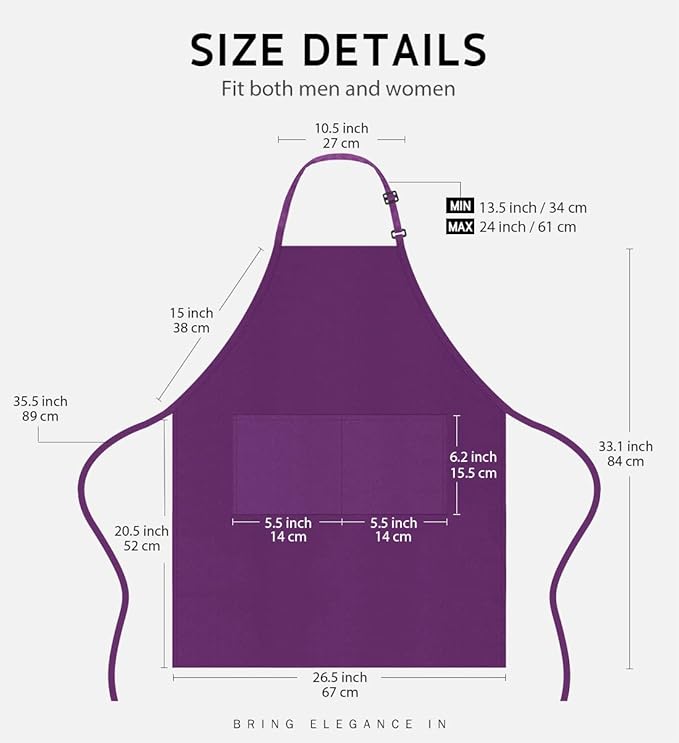 Syntus Adjustable Bib Apron with 2 Pockets Cooking Kitchen Aprons for Women Men Chef