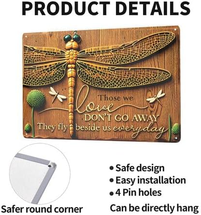 Vintage Dragonfly Metal Wall Art Sign - 8x12 Inch Aluminum Garden Decor with "Those We Love Don't Go Away" Quote, Outdoor/Indoor Hanging Sign for Home, Cafe, Bar