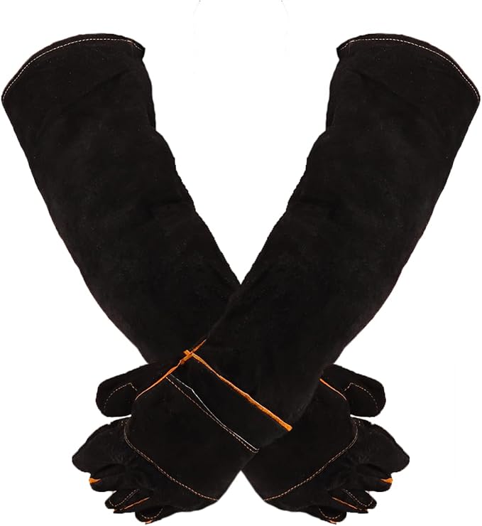 Lifeunion Animal Handing Gloves Anti-Bite & Scratch Reinforced Animal Protection Gloves for Dog Cat Bird Reptile Snake (Black-1)
