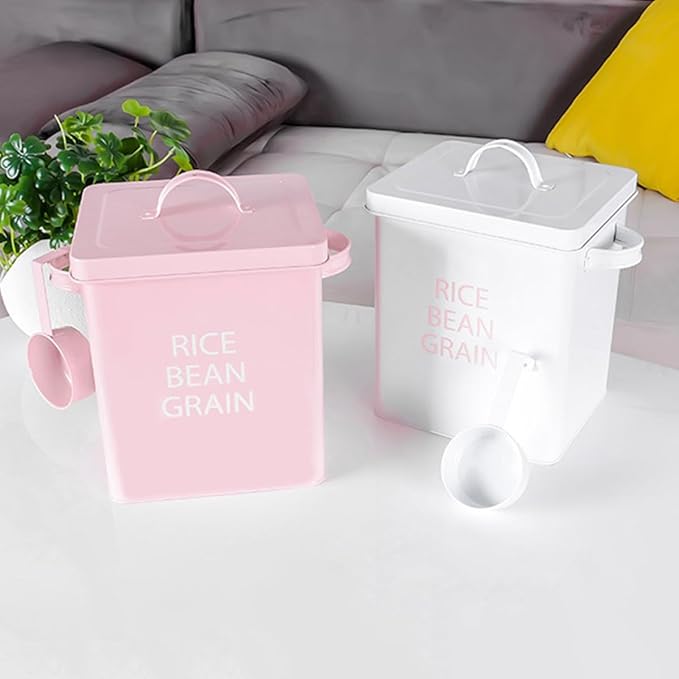 Milisten Pink Pet Food Storage Container Airtight Metal Grain Storage Bin with Spoon Moisture Proof for Dogs and Cats