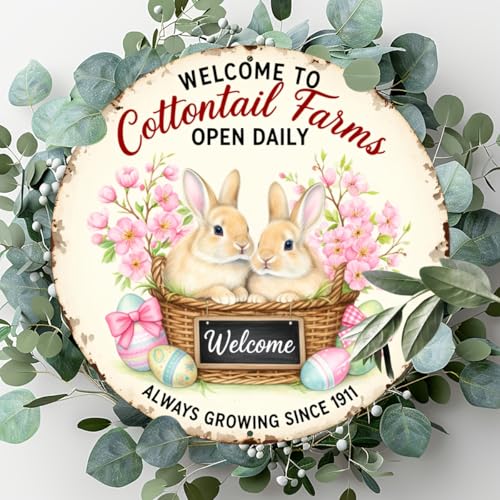 Welcome to Cottontail Farms Round Aluminum Metal Sign Retro Easter Eggs Sign for Home - 8x8 Inch - Image 4