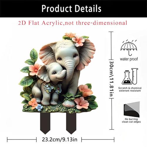 Garden Stake Decor, Acrylic 2D Flat Animal Statue - Small Elephant - Image 6