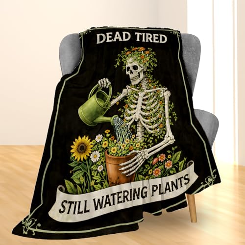 Funny Skeleton Gardening Blanket Gifts, Flowers Flannel Throw Blanket for Couch - 60×50 Inch, Travel & Home Decor - Image 2