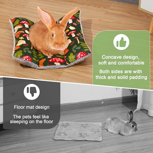 15"x14" Soft Plush Rabbit Bed Washable Cuddle Mat for Small Pets - Medium, Green Mushrooms, Polyester - Image 2