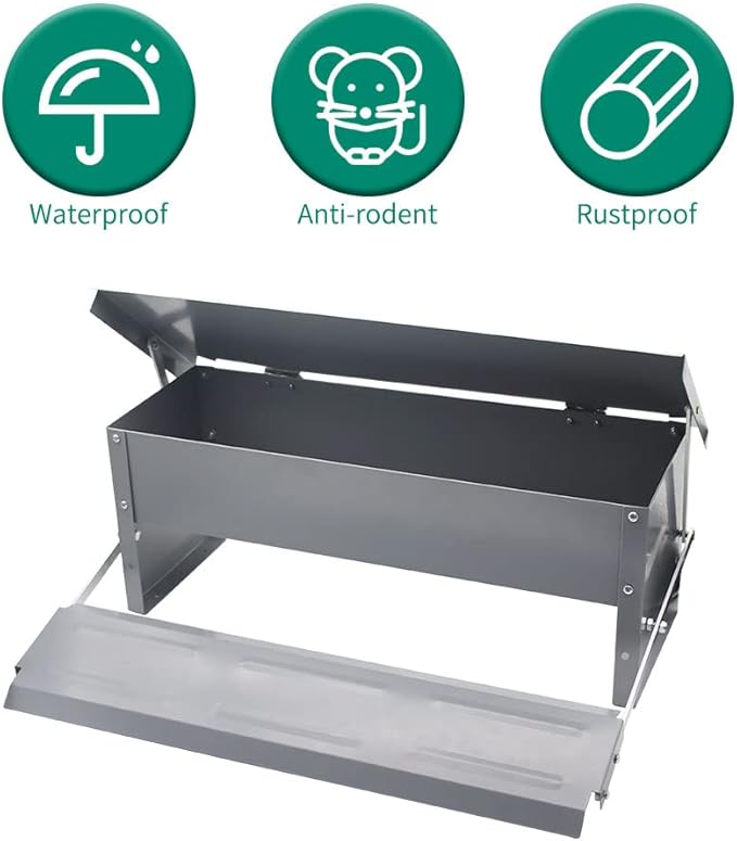5L Automatic Chicken Feeder Poultry Treadle Galvanized Steel Trough for Roosters Pheasant Chicken Outdoor Coop, Rat Proof with Weatherproof Lid