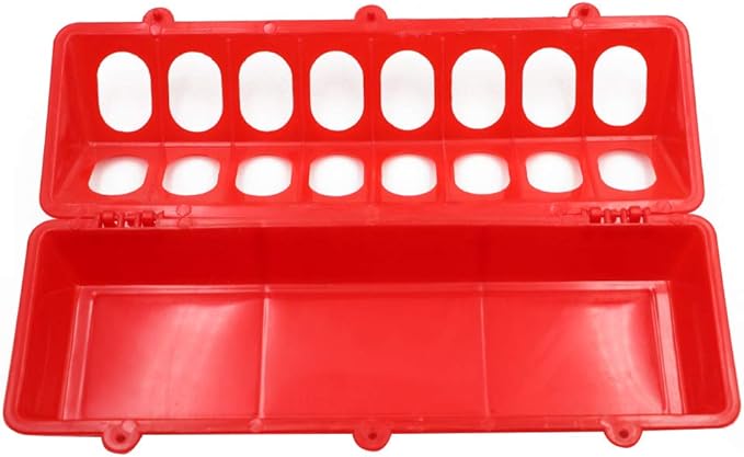 Flip Top Poultry Feeder Trough Small Chick Feeder Plastic Chicken Feeder No Waste Spill Proof for Birds Small Poultry (Red)