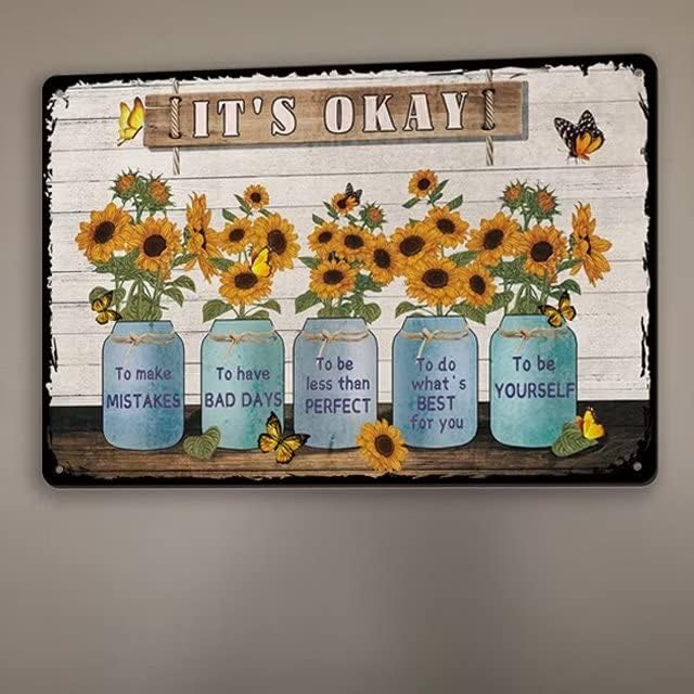 Sunflower Decor - It's Okay to Make Mistakes Funny Metal Novelty Sign 8x12 inch Metal Retro Wall Decor for Home,Street,Gate,Bars,Restaurants,Cafes,Store Pubs Sign Gift