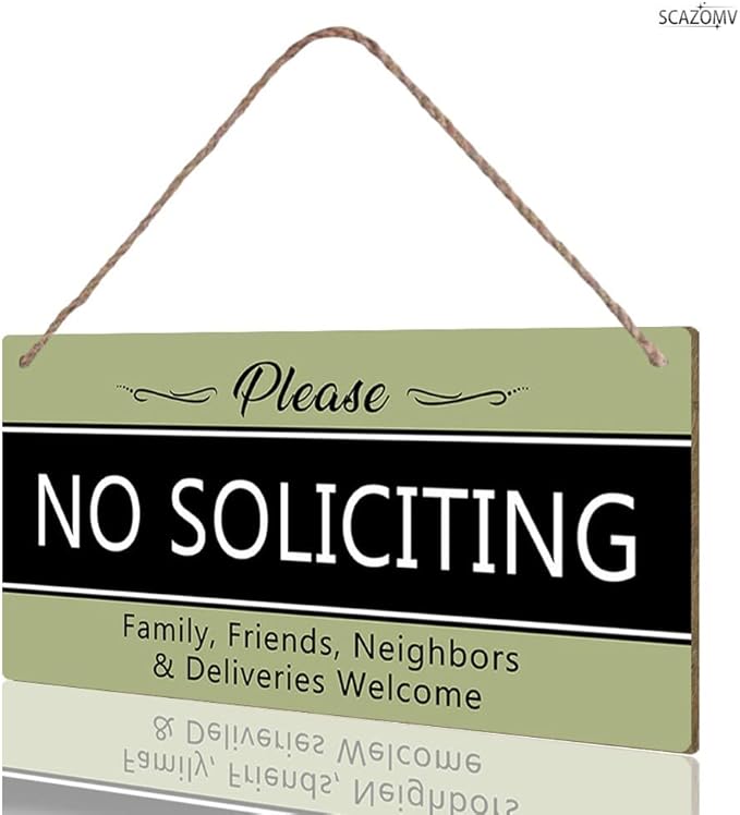SCAZOMV Please No Soliciting Family Friends Neighbors Deliveries Welcome Thank You Funny Rustic Wood Front Door Sign Vintage Wall Art Hanging Plaque Porch Yard Home Farmhouse Decor 10''x 5''