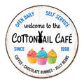 Welcome to the Cottontail Cafe Retro Round Aluminum Metal Sign for Home Cafes Farmhouse - 8x8 Inch by Generic