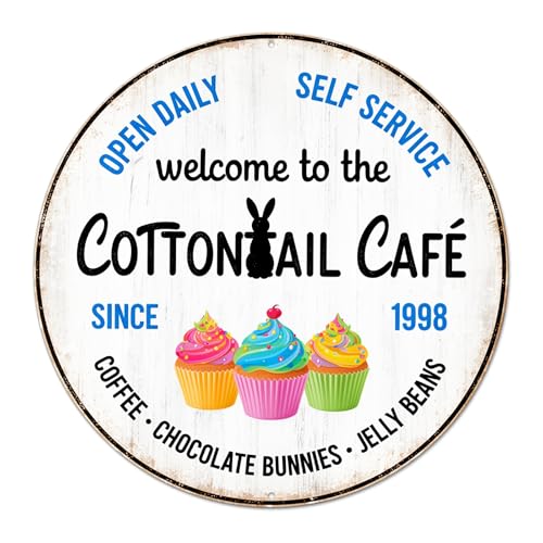 Welcome to the Cottontail Cafe Retro Round Aluminum Metal Sign for Home Cafes Farmhouse - 8x8 Inch by Generic