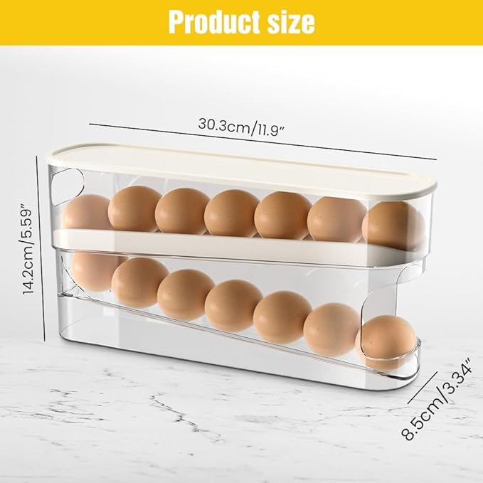 2026 New Egg Holder for Fridge, Egg Organizer for Refrigerator Automatic Scrolling Eggs Rack Holder Rolling Dispenser Stackable Container and Storage for Refrigerator with Lid