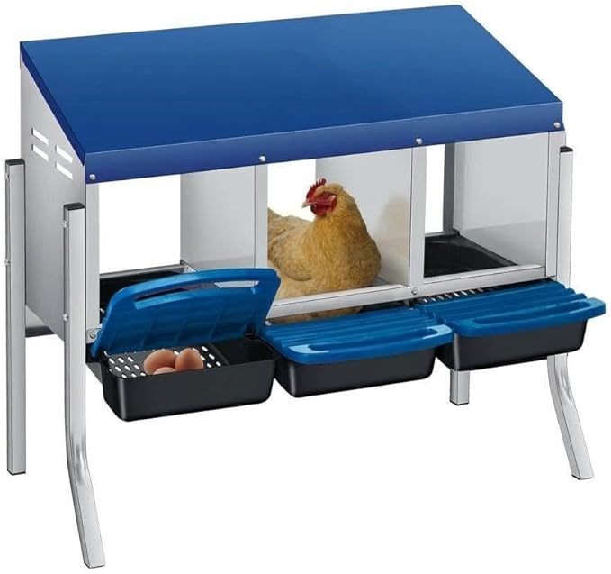Chicken Nesting Box,Chicken Laying Boxes with 3 Compartment Metal Stainless Steel,Chickens Egg Laying Nest Boxes with Rollout Egg Collection,Chicken Brooder Box with Perch