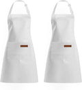 ATROPOS 2 Pack White Adjustable Bib Cooking Apron Waterdrop Resistant with 2 Pockets Aprons for Men Women - Suit for Kitchen And Outdoor BBQ (35.8IN x 26.8IN White)