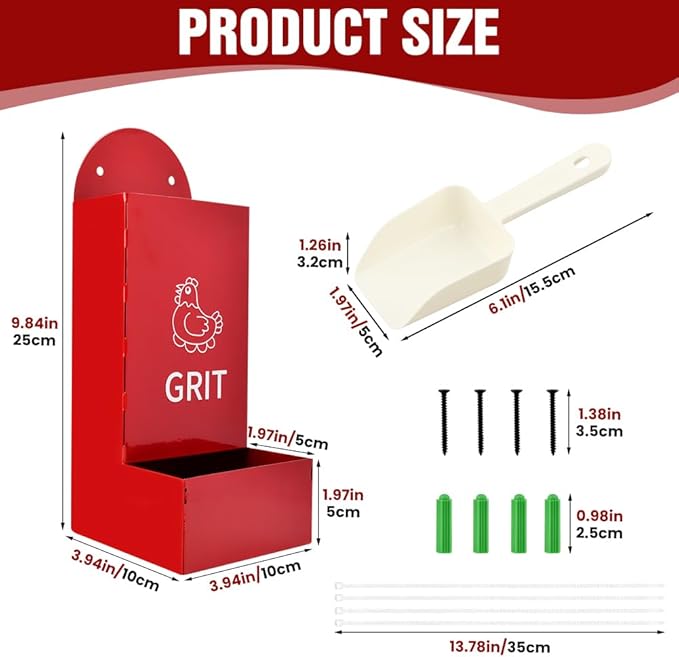2 Pack Chicken Grit Feeder, Metal Hanging Chickens Oyster Shell Feeders and Grit Feede r,Chicke n Coop Accessories,Easy to Install and Clean