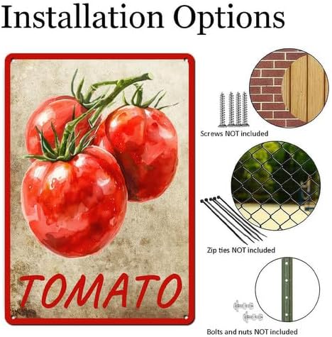 Vegetables Metal Sign Vintage Decor Tomato Sign Farm Wall Decor Sturdy Rust Waterproof Aluminum Signs for Outdoor Yard Garden Easy to Install 5.5x8inch