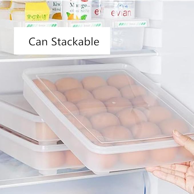 Jilukibo Egg Holder for Refrigerator with Lid, 24 Count Tray Carrier Storage Box for Fridge, Stackable Clear Plastic Container Dispenser Keep Fresh