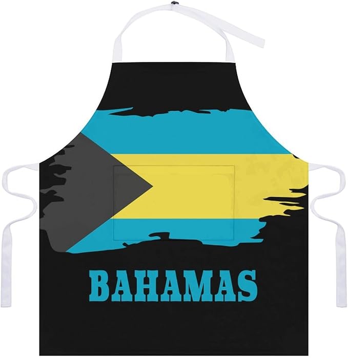 Bahamas Map Flag Apron,Waterproof Unisex Adult Aprons with Pockets Kitchen Baking Aprons