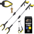 GORILLA GRIP Strong Rubber Lined Claw Grabber, 2 Pack Ergonomic Anti-Slip Reacher Tool for Seniors, 360 Magnetic Rotating Head Reaching Pickup Stick, Foldable Trash Picker, Handicap Gripper, Yellow
